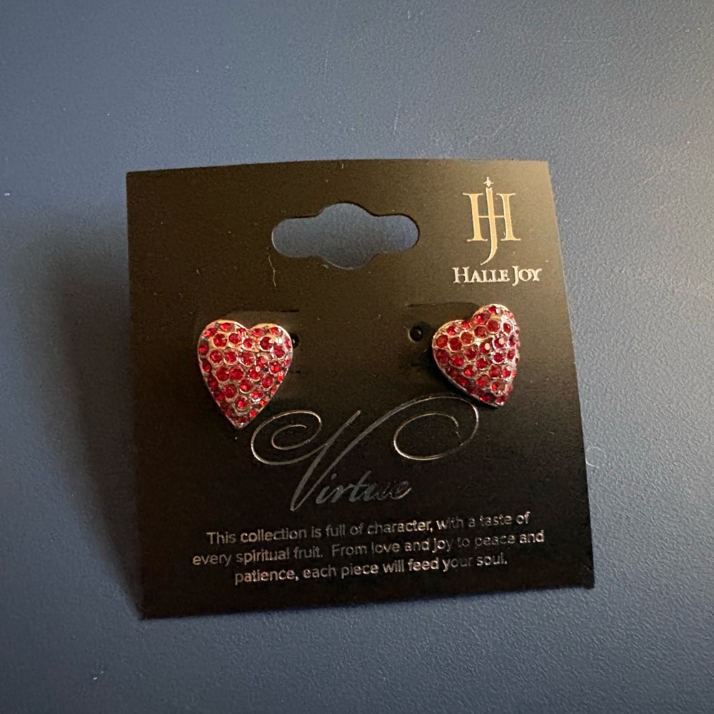 Halle Joy Red Crystal Heart Stud Earrings